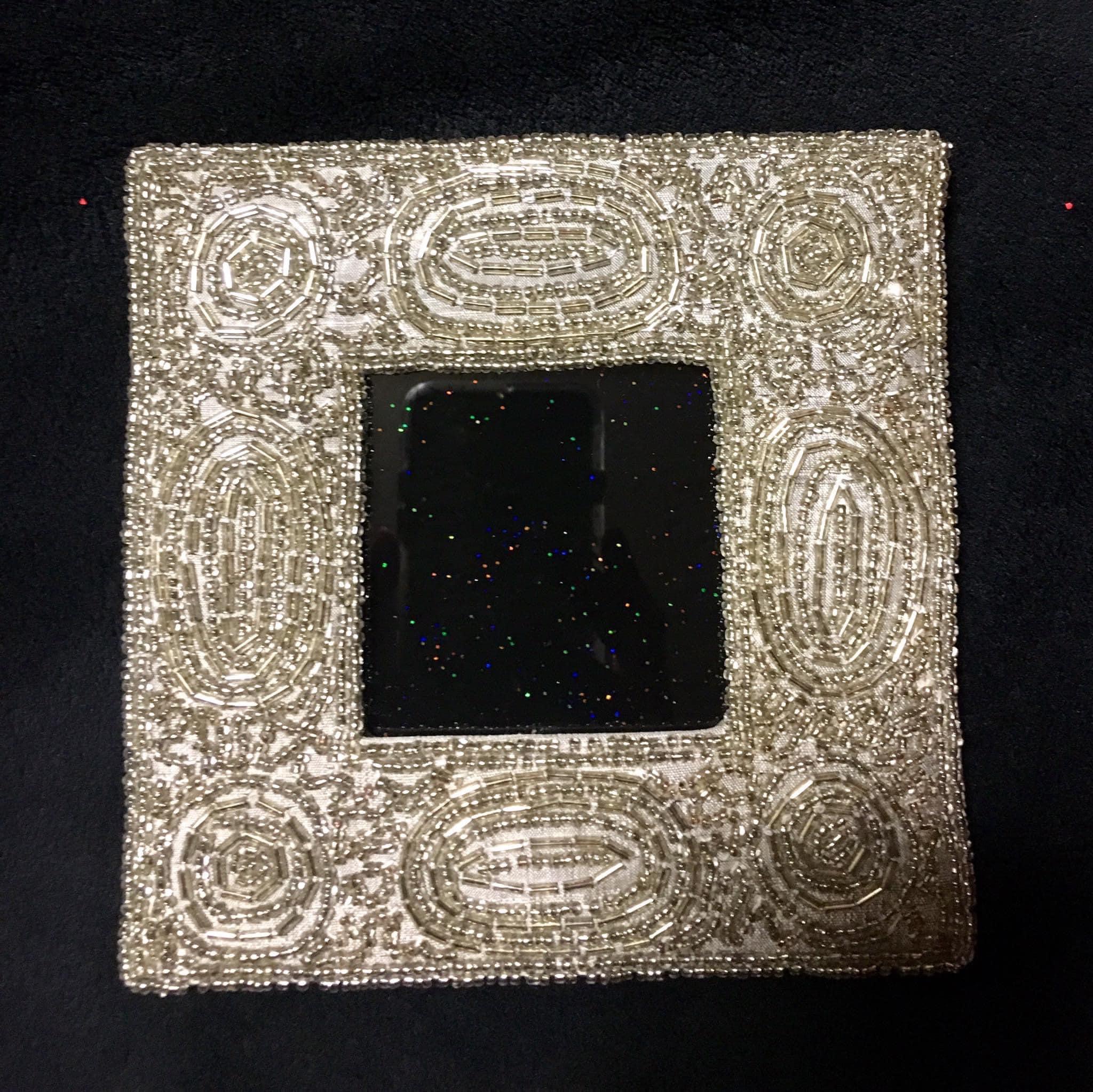 Silver Beaded Silk Scrying Mirror