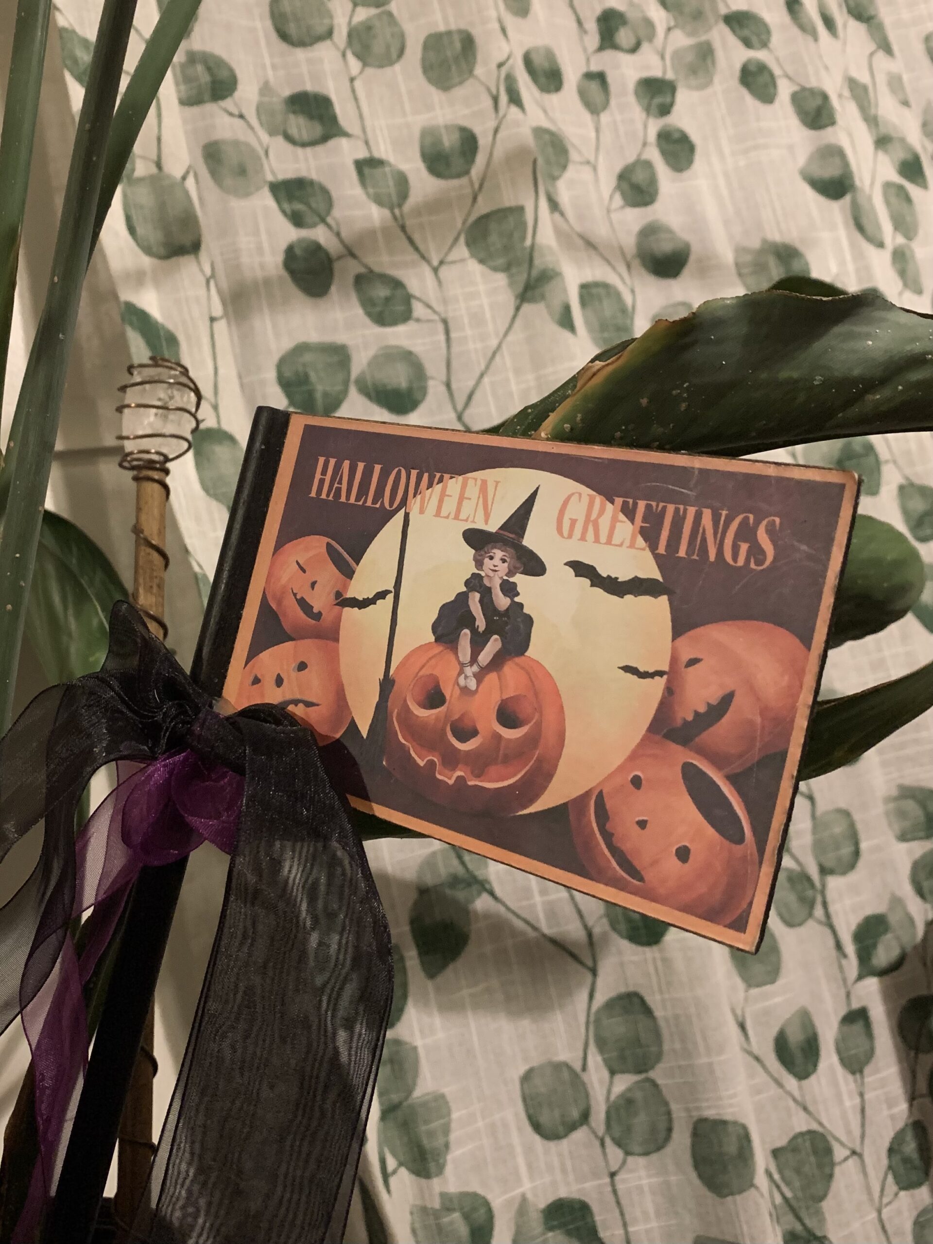 Halloween Greetings Wooden Flag